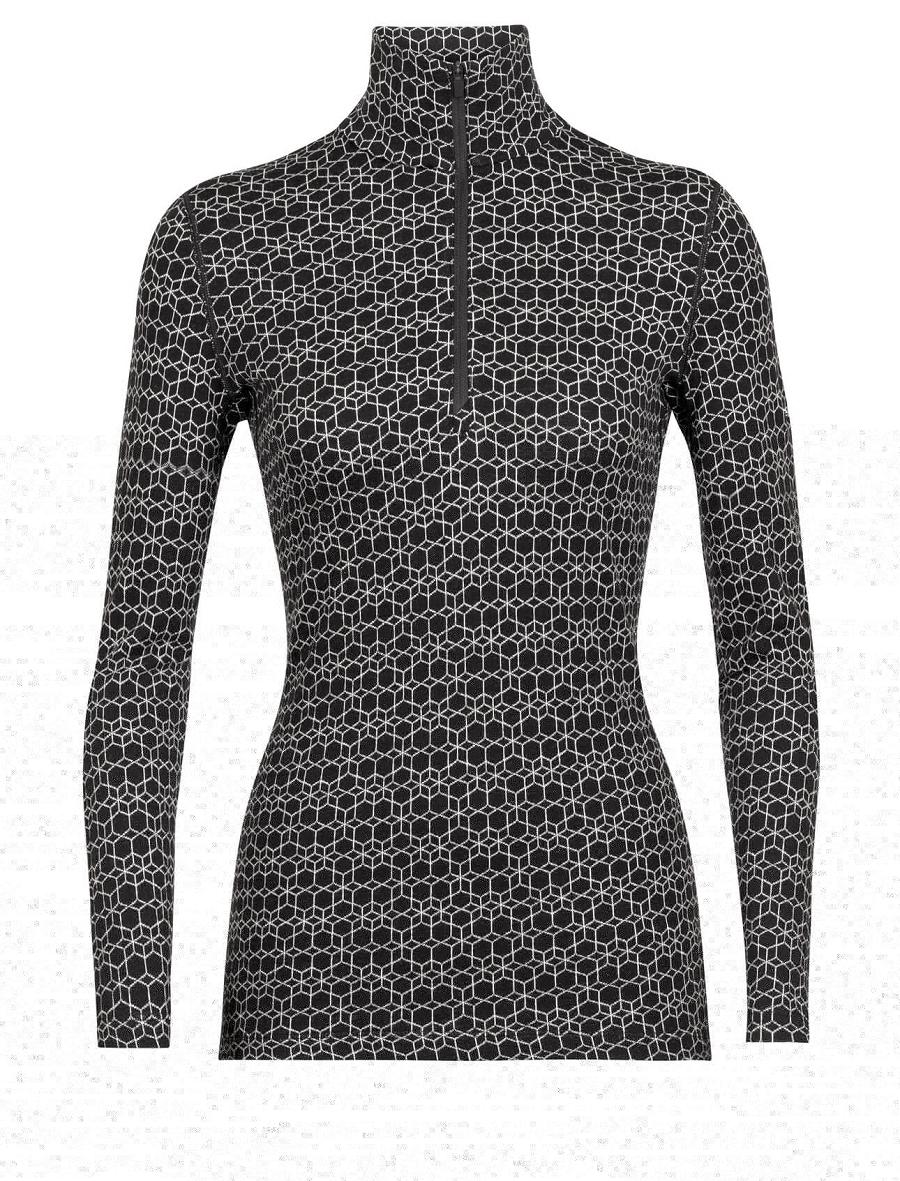 Women's Icebreaker Merino 250 Vertex Long Sleeve Half Zip Alpine Geo Base Layers Black / Snow | CA 1109NWYB